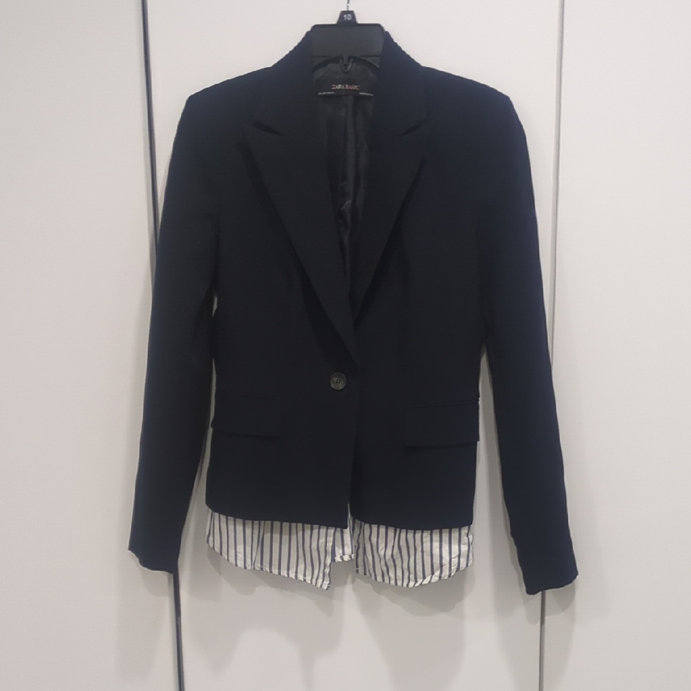 Zara Black Blazer with Striped Lining